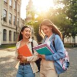 student standing in front of an Australian university campus