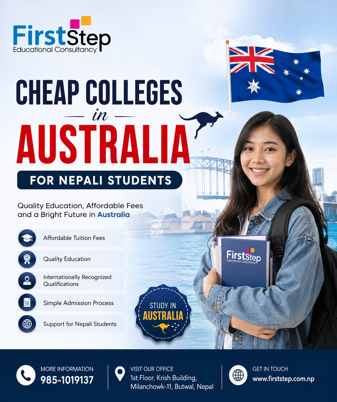 cheap colleges in Australia for Nepali students - First Step Educational Consultancy Butwal